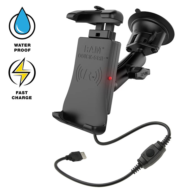 Load image into Gallery viewer, RAM Mount Quick-Grip 15W Waterproof Wireless Charging Suction Cup Mount [RAM-B-166-UN14W-1]

