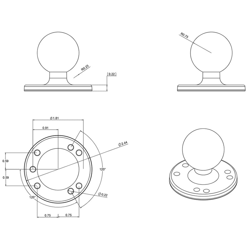 Load image into Gallery viewer, RAM Mount 2-1/2&quot; Diameter Base w/1.5&quot; Ball [RAM-202U]
