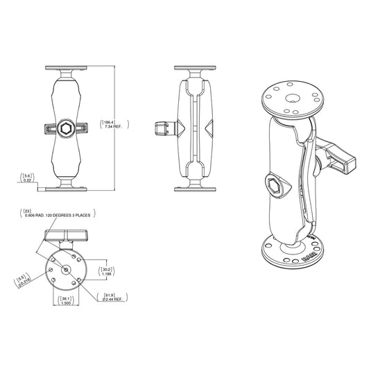 RAM Mount Double Socket Arm f/Garmin Fixed Mount GPS - 1.5