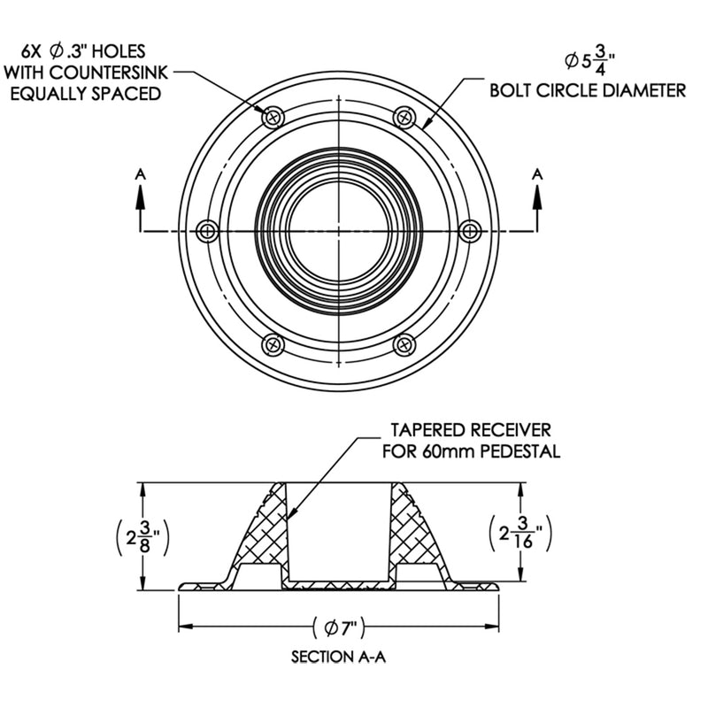 Load image into Gallery viewer, TACO Table Support - Surface Mount - Fits 2-3/8&quot; Pedestals [Z10-4067BLY60MM]
