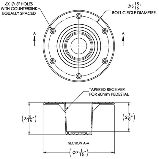 TACO Table Support - Flush Mount - Fits 2-3/8