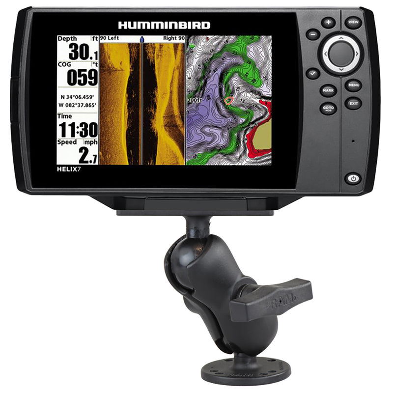 Load image into Gallery viewer, RAM Mount 1.5&quot; Ball Mount w/2.5&quot; Round Base, Short Arm  2&quot; x 4&quot; Plate f/Humminbird Helix 7 Only [RAM-202-24-B-202U]
