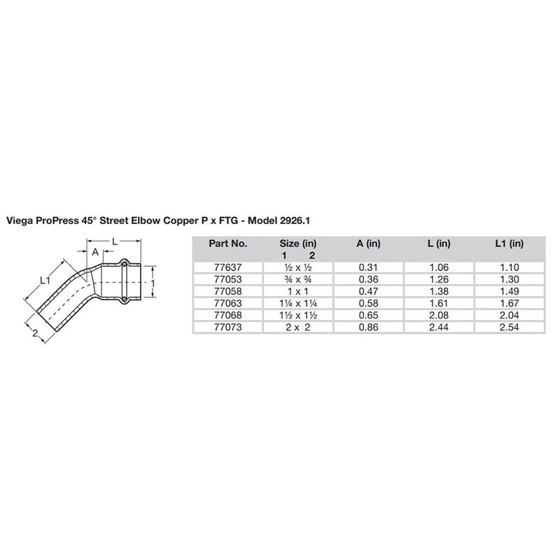 Load image into Gallery viewer, Viega ProPress 1&quot; - 45 Copper Elbow - Street/Press Connection - Smart Connect Technology [77058]
