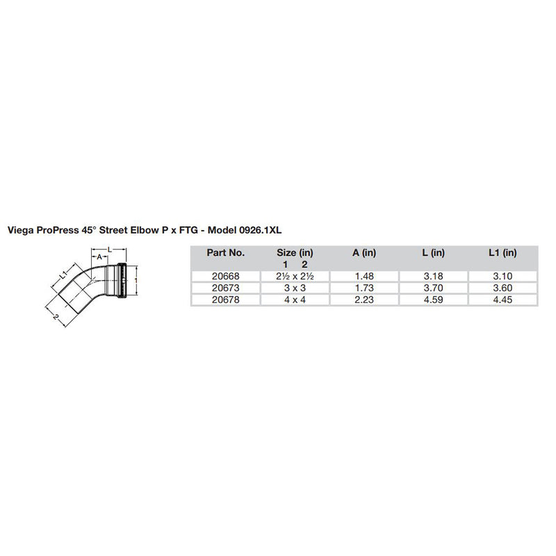 Load image into Gallery viewer, Viega ProPress - 2-1/2&quot; - 45 Copper Elbow - Street/Press Connection - Smart Connect Technology [20668]
