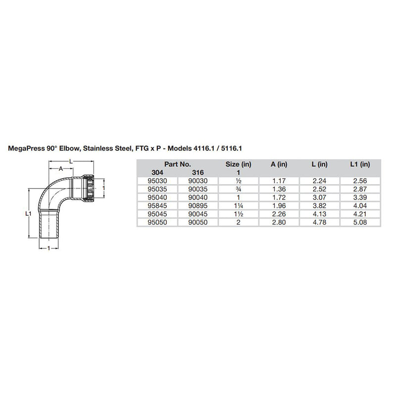 Load image into Gallery viewer, Viega MegaPress 1-1/2&quot; 90 Stainless Steel 304 Elbow Street - Press Connection - Smart Connect Technology [95045]
