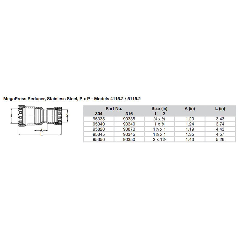 Load image into Gallery viewer, Viega MegaPress 3/4&quot; x 1/2&quot; Stainless Steel 304 Reducer - Double Press Connection - Smart Connect Technology [95335]
