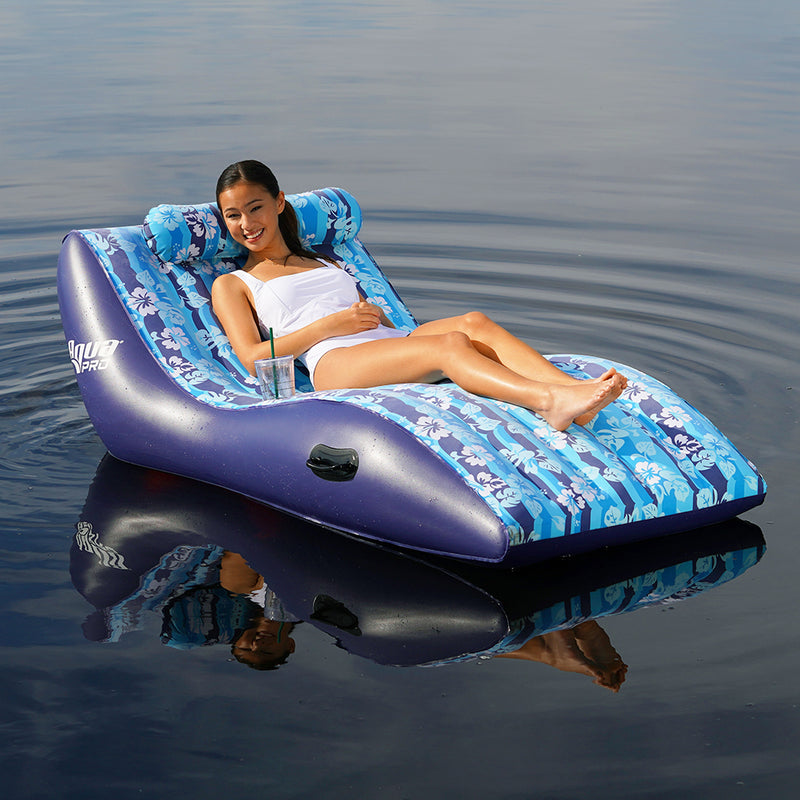 Load image into Gallery viewer, Aqua Leisure Ultra Cushioned Comfort Lounge Hawaiian Wave Print w/Adjustable Pillow [APL17014S2]
